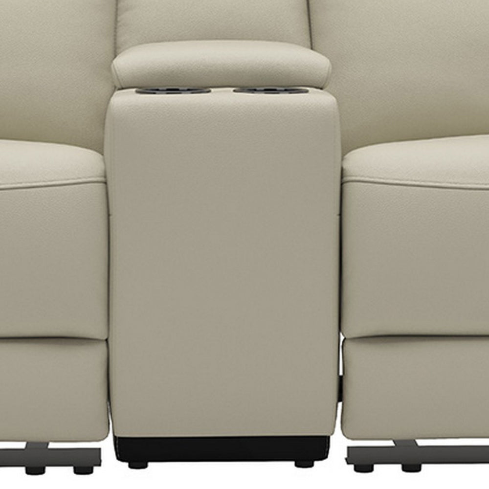 Cobe Manual Recliner Loveseat, 41 Inch, Center Console, Grain Beige Leather -BM321102