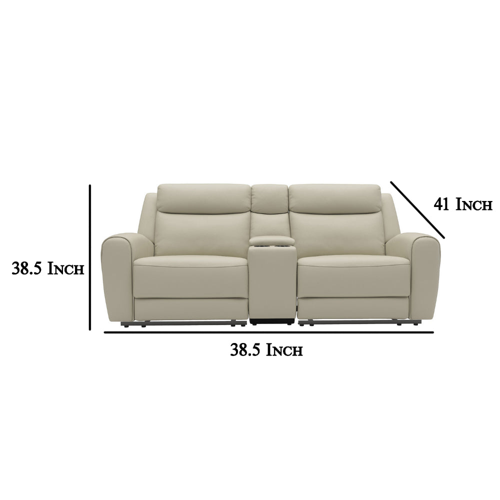 Cobe Manual Recliner Loveseat, 41 Inch, Center Console, Grain Beige Leather -BM321102