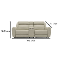 Cobe Manual Recliner Loveseat, 41 Inch, Center Console, Grain Beige Leather -BM321102