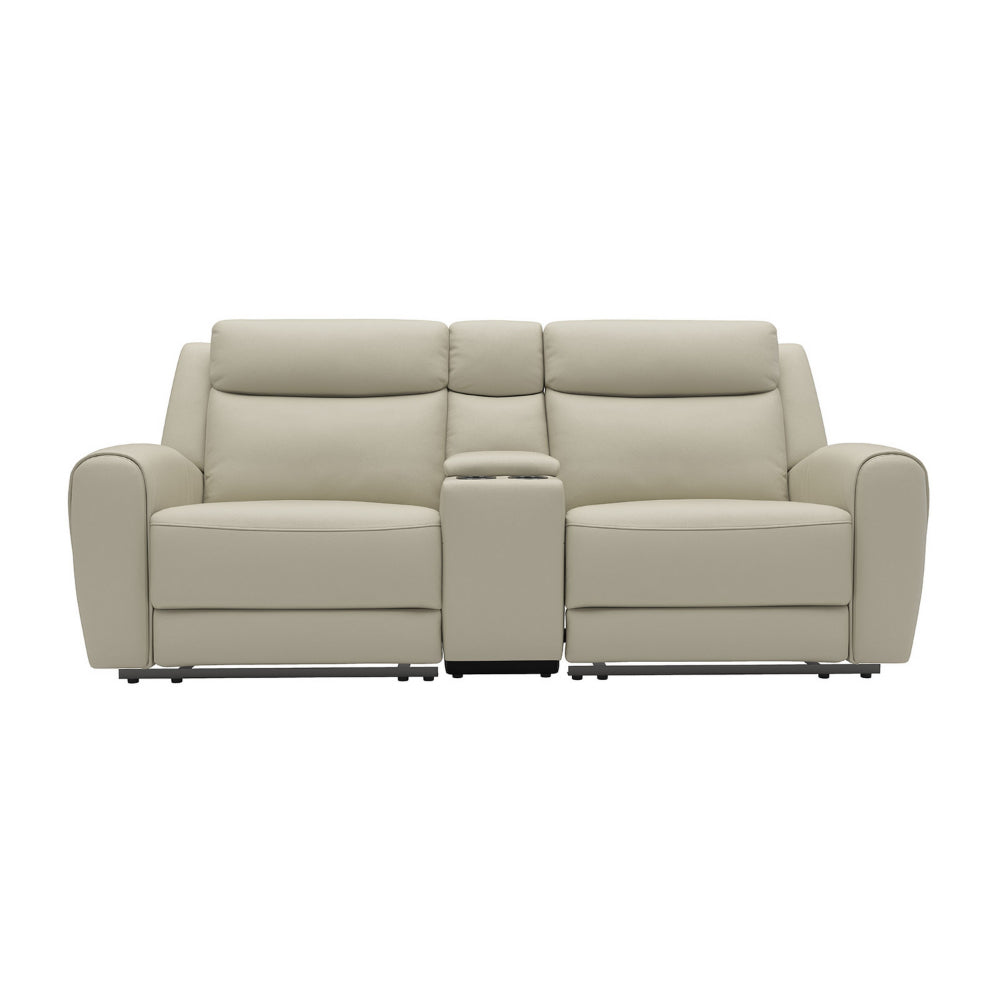 Cobe Manual Recliner Loveseat, 41 Inch, Center Console, Grain Beige Leather -BM321102