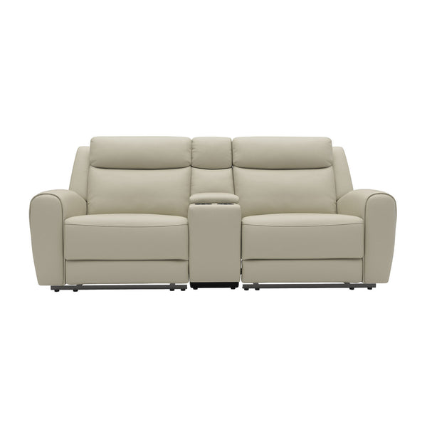Cobe Manual Recliner Loveseat, 41 Inch, Center Console, Grain Beige Leather -BM321102