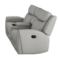 Cobe Manual Recliner Loveseat, 41 Inch, Center Console, Grain Gray Leather -BM321103