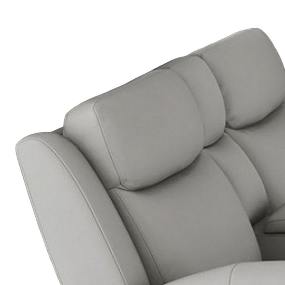 Cobe Manual Recliner Loveseat, 41 Inch, Center Console, Grain Gray Leather -BM321103