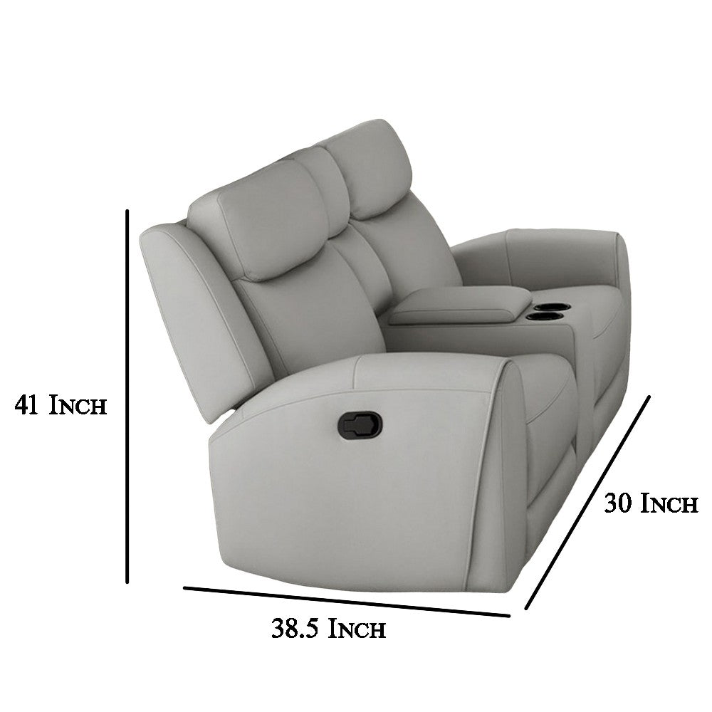 Cobe Manual Recliner Loveseat, 41 Inch, Center Console, Grain Gray Leather -BM321103