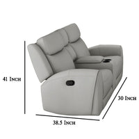 Cobe Manual Recliner Loveseat, 41 Inch, Center Console, Grain Gray Leather -BM321103