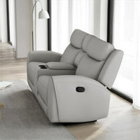 Cobe Manual Recliner Loveseat, 41 Inch, Center Console, Grain Gray Leather -BM321103