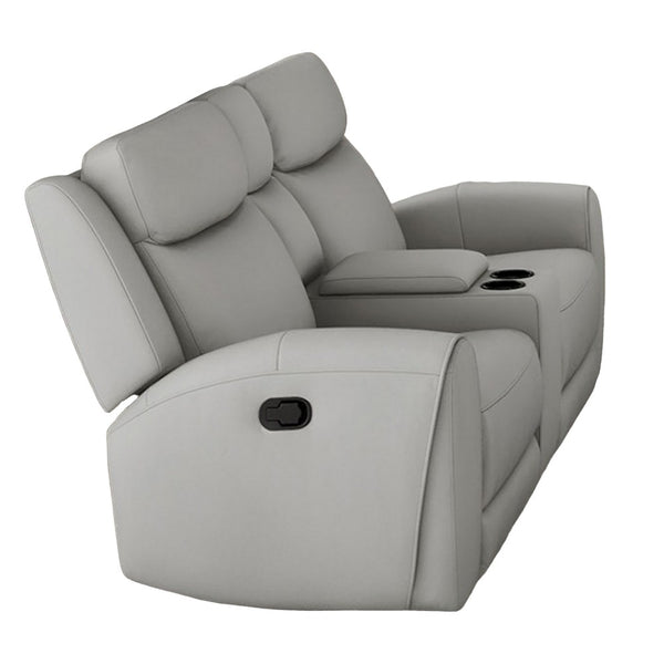 Cobe Manual Recliner Loveseat, 41 Inch, Center Console, Grain Gray Leather -BM321103