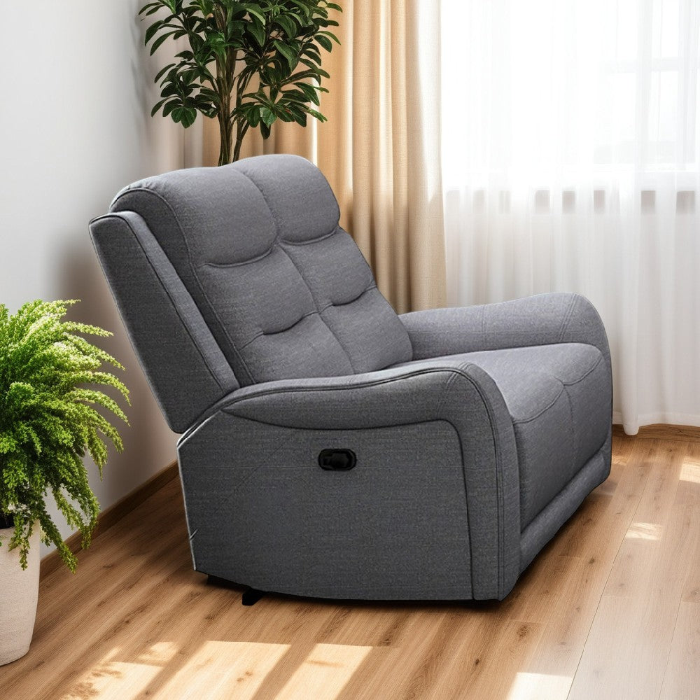 benzara Clair Manual Recliner Loveseat Scrolled Arms 40 Inch Solid Wood Gray -BM321108
