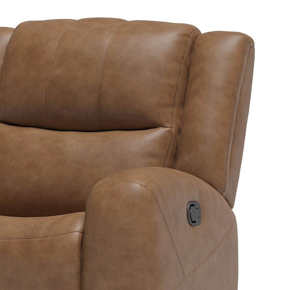 Leos Manual Recliner Chair, Contour Armrest, Wood Frame, Brown Leather -BM321114
