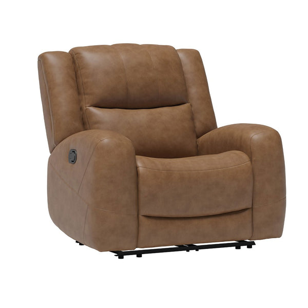 Leos Manual Recliner Chair, Contour Armrest, Wood Frame, Brown Leather -BM321114