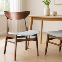 Skie Side Dining Chair Set of 2, Curved Panel Back, Angle Legs, Gray Fabric -BM321123