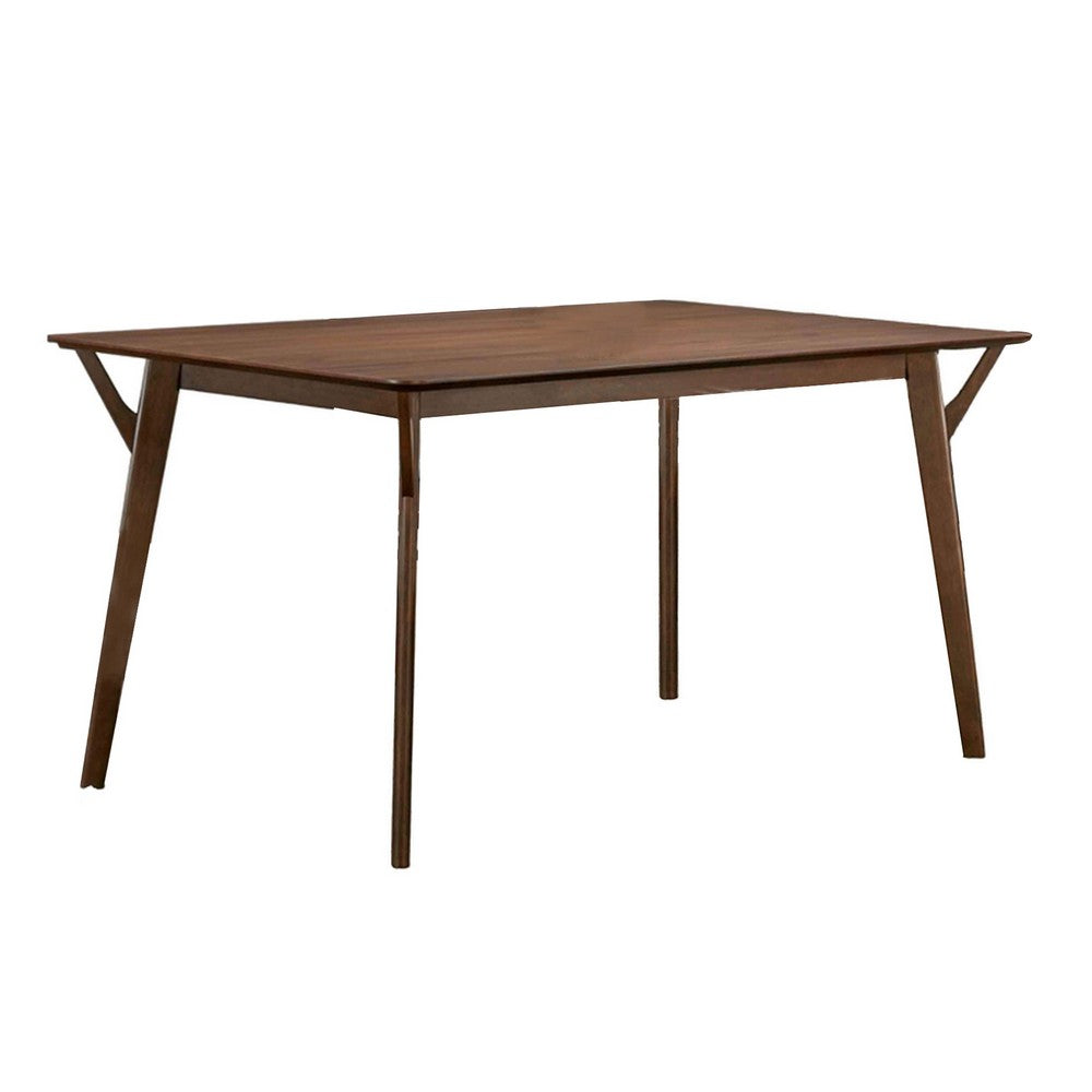 Skie Dining Table, 59 Inch Rectangular Top, Angled Legs, Brown Solid Wood -BM321124