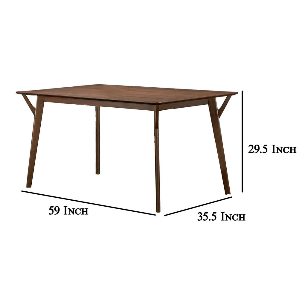 Skie Dining Table, 59 Inch Rectangular Top, Angled Legs, Brown Solid Wood -BM321124