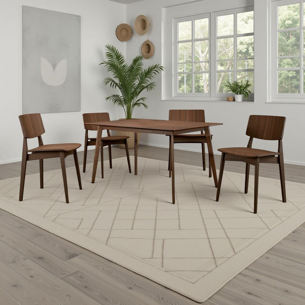 Skie Dining Table, 59 Inch Rectangular Top, Angled Legs, Brown Solid Wood -BM321124