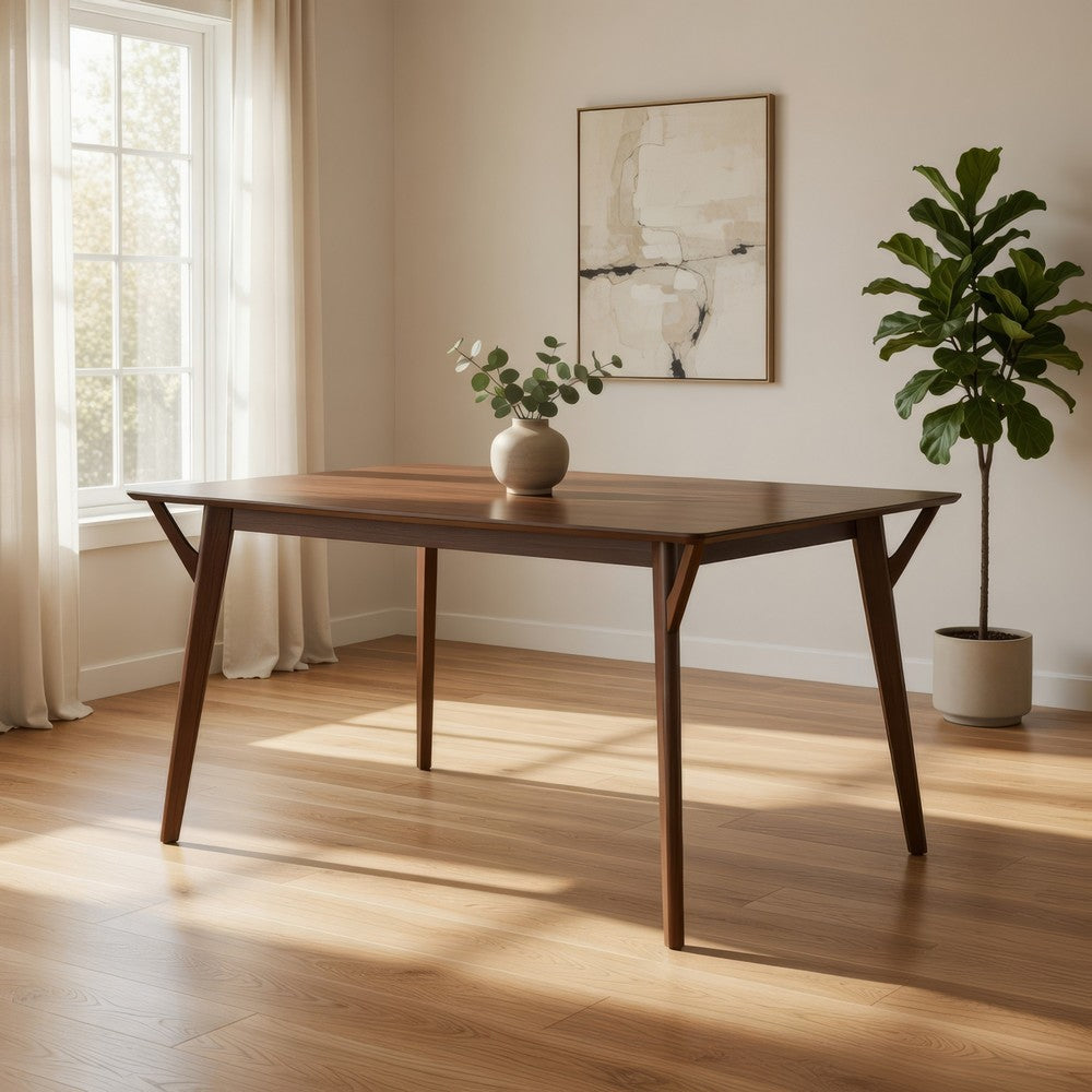 Skie Dining Table, 59 Inch Rectangular Top, Angled Legs, Brown Solid Wood -BM321124