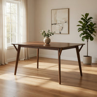 Skie Dining Table, 59 Inch Rectangular Top, Angled Legs, Brown Solid Wood -BM321124