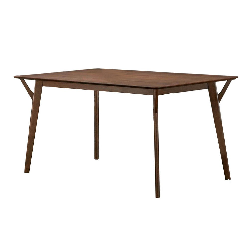 Skie Dining Table, 59 Inch Rectangular Top, Angled Legs, Brown Solid Wood -BM321124