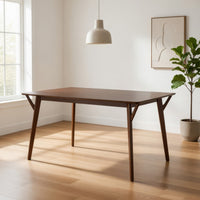 Skie Dining Table, 59 Inch Rectangular Top, Angled Legs, Brown Solid Wood -BM321124