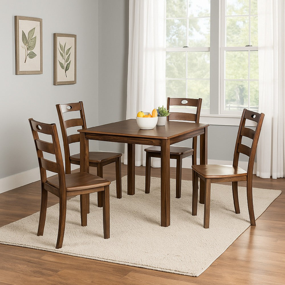 Lasie 5 Piece Counter Height Table Set, 4 Chairs, Slatted, Brown Solid Wood -BM321134