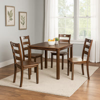 Lasie 5 Piece Counter Height Table Set, 4 Chairs, Slatted, Brown Solid Wood -BM321134