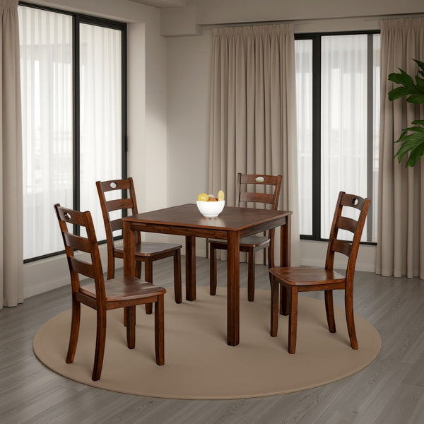 Lasie 5 Piece Dining Table Set, 4 Chairs, Slatted Backs, Brown Solid Wood -BM321135