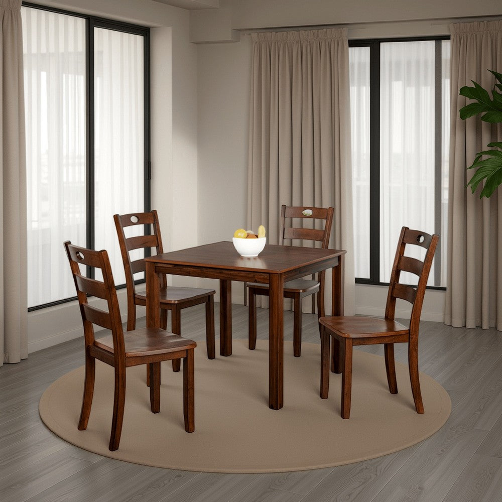 Lasie 5 Piece Dining Table Set, 4 Chairs, Slatted Backs, Brown Solid Wood -BM321135