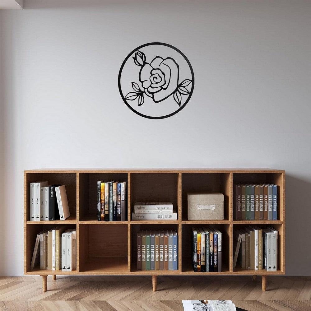 Cinq 3 Piece Set Wall Decor, Floral Hollow Out Abstract Design, Black Round Metal Frame - BM321139