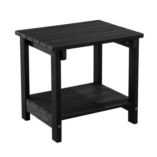 West Outdoor Patio End Table with Shelf, 16 Inch, Modern Wood Style Black