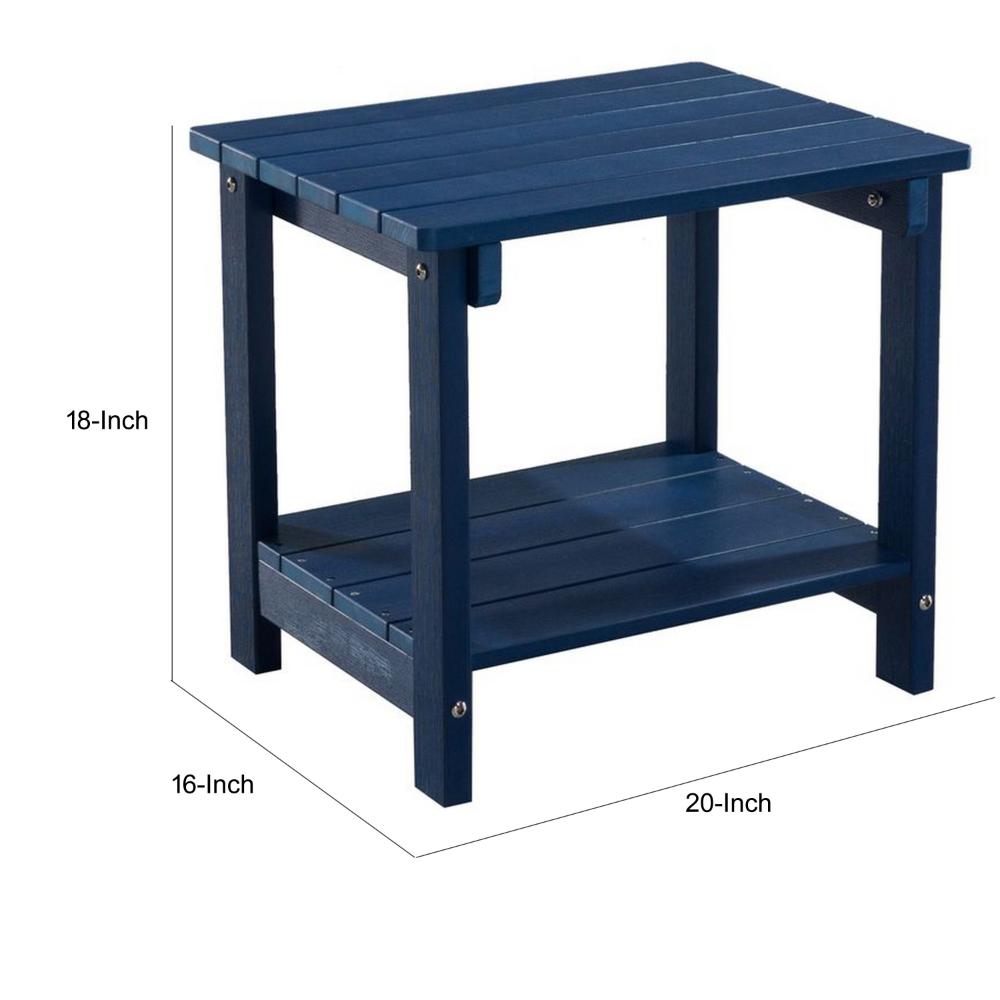 West Outdoor Patio End Table with Shelf, 16 Inch, Modern Wood Style Blue -BM321176
