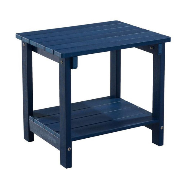 West Outdoor Patio End Table with Shelf, 16 Inch, Modern Wood Style Blue