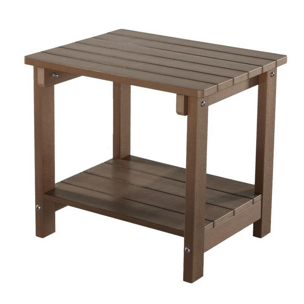 West Outdoor Patio End Table with Shelf, 16 Inch, Modern Wood Style Brown -BM321177