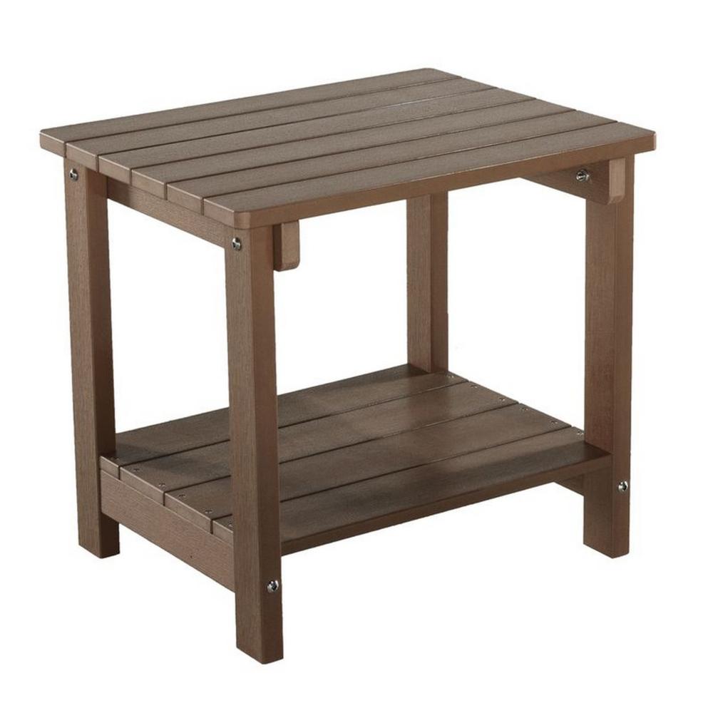 West Outdoor Patio End Table with Shelf, 16 Inch, Modern Wood Style Brown