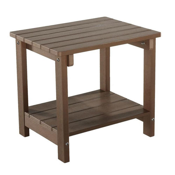 West Outdoor Patio End Table with Shelf, 16 Inch, Modern Wood Style Brown