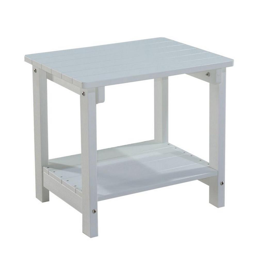 West Outdoor Patio End Table with Shelf, 16 Inch, Modern Wood Style White