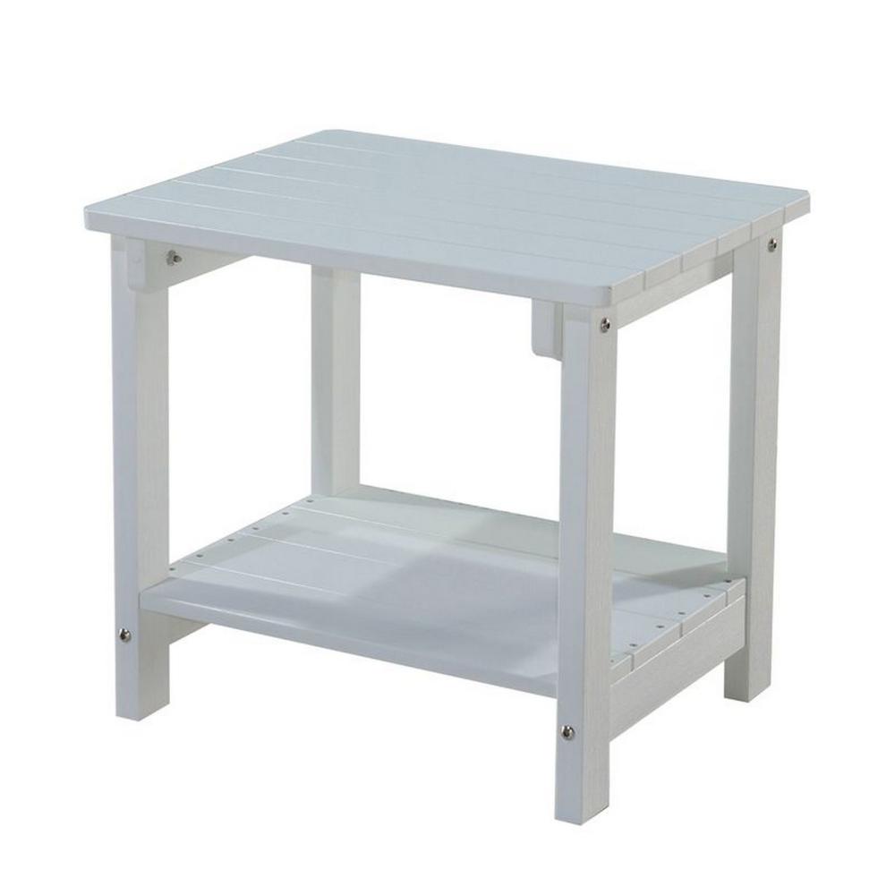 West Outdoor Patio End Table with Shelf, 16 Inch, Modern Wood Style White -BM321179