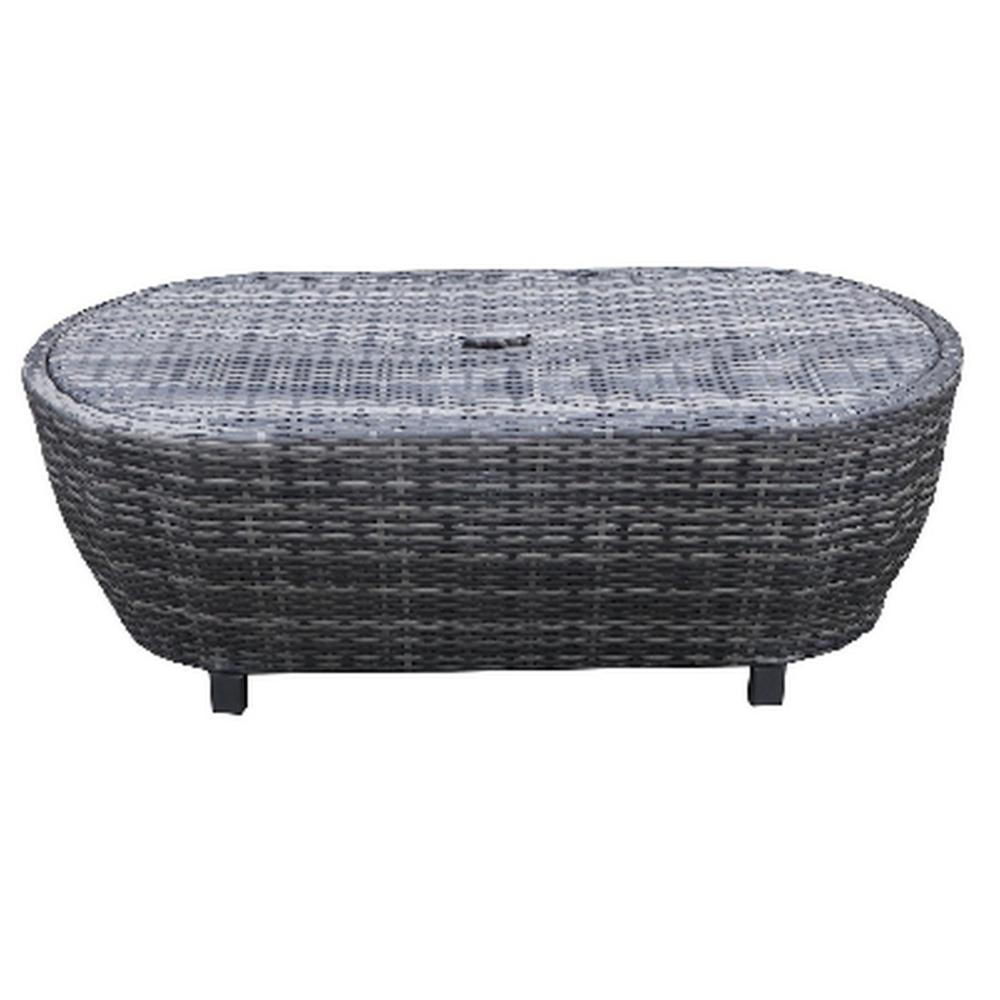 Cali Outdoor Coffee Table, 46 Inch Oval Aluminum, Woven, Gray, Black -BM321198