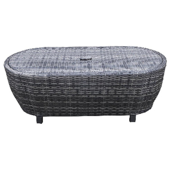 Cali Outdoor Coffee Table, 46 Inch Oval Aluminum, Woven, Gray, Black -BM321198