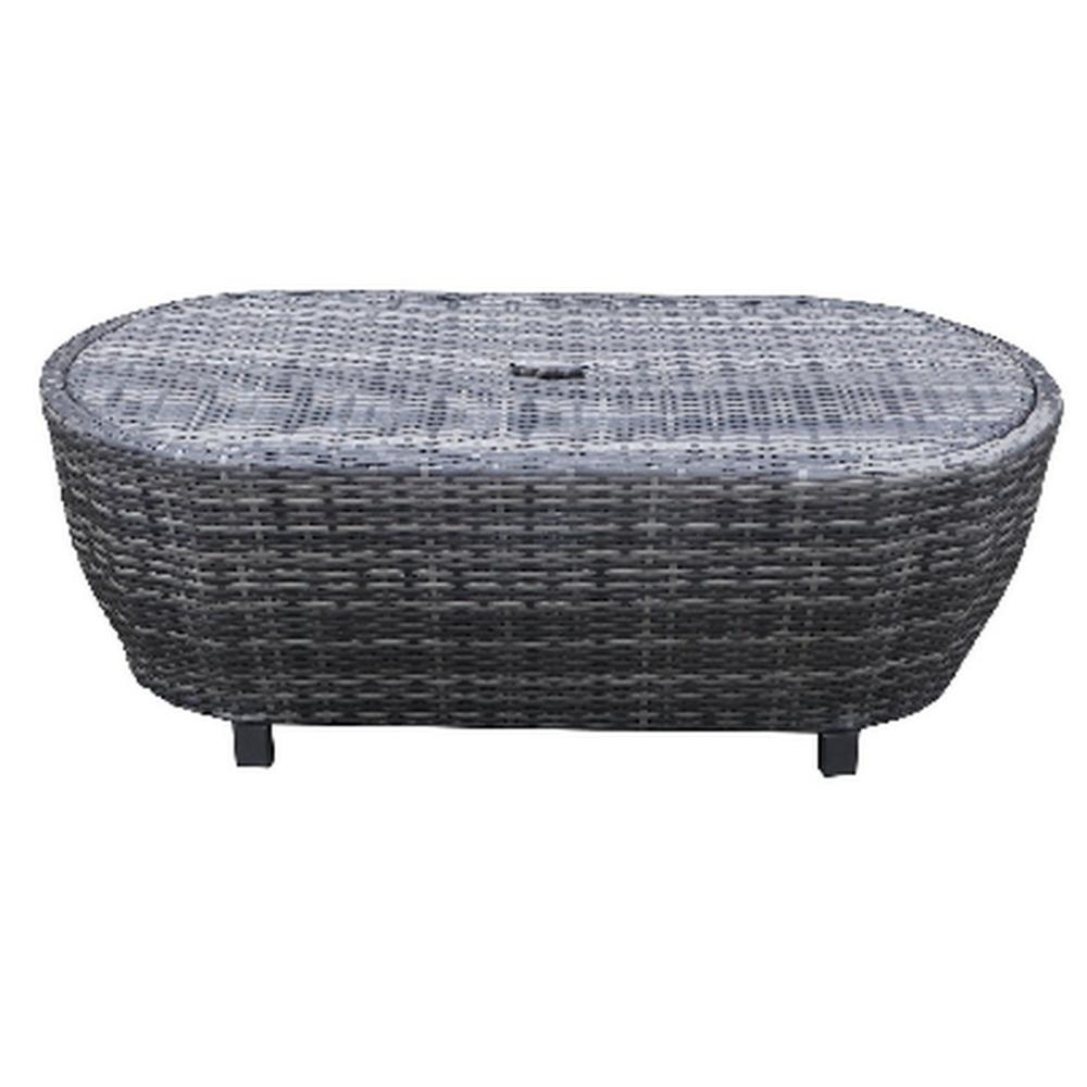 Cali Outdoor Coffee Table, 46 Inch Oval Aluminum, Woven, Gray, Black