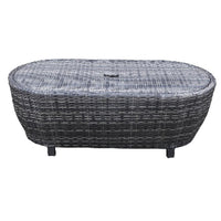 Cali Outdoor Coffee Table, 46 Inch Oval Aluminum, Woven, Gray, Black