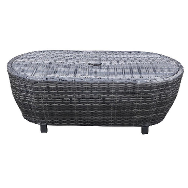 Cali Outdoor Coffee Table, 46 Inch Oval Aluminum, Woven, Gray, Black