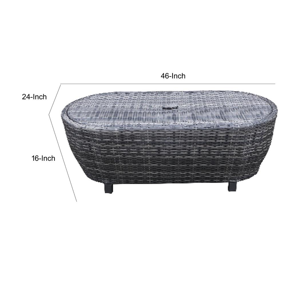 Cali Outdoor Coffee Table, 46 Inch Oval Aluminum, Woven, Gray, Black -BM321198