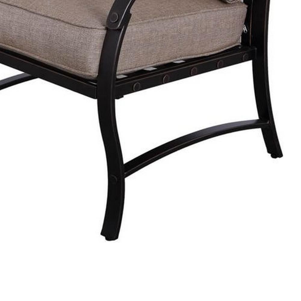 Vale Outdoor Dining Chair Set of 2, Dacron Wrap, Black Aluminum, Beige -BM321201