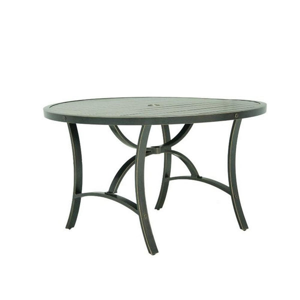 Vale Outdoor Patio Dining Table, 48 Inch Round Top, Aluminum, Antique Brown