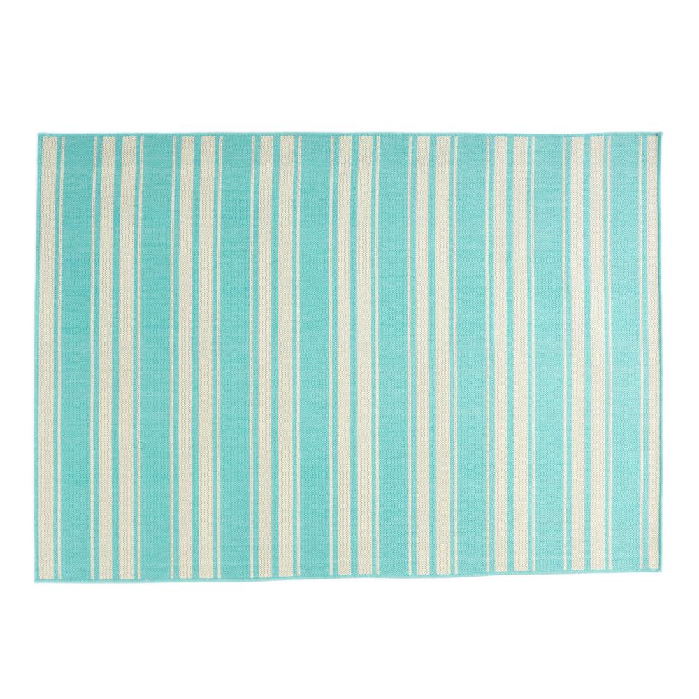 Nina 5 x 7 Area Rug, Teal, Ivory Indoor Outdoor, Handcrafted Stripes
