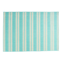 Nina 5 x 7 Area Rug, Teal, Ivory Indoor Outdoor, Handcrafted Stripes