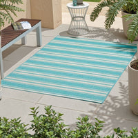 Nina 5 x 7 Area Rug, Teal, Ivory Indoor Outdoor, Handcrafted Stripes -BM321204