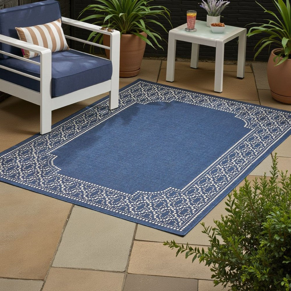 Marina Area Rug, Rectangular 5 x 7, Indoor Outdoor Navy Blue and White -BM321205