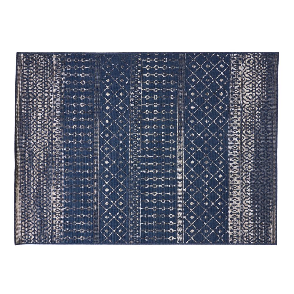 Gini Area Rug, Rectangular 5 x 7, Indoor Outdoor, Navy Blue and Ivory