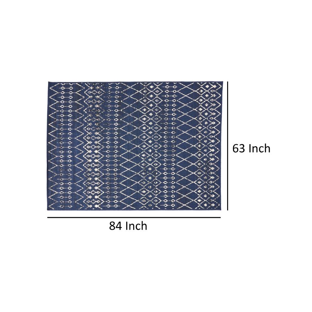 Cynth Area Rug Rectangular 5 x 7, Blue Indoor Outdoor Boho Ivory Pattern -BM321208