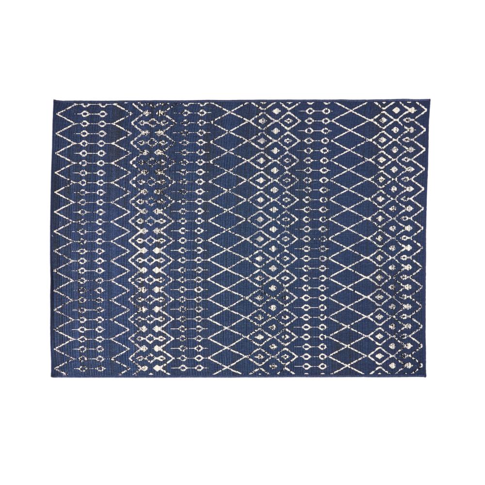 Cynth Area Rug Rectangular 5 x 7, Blue Indoor Outdoor Boho Ivory Pattern